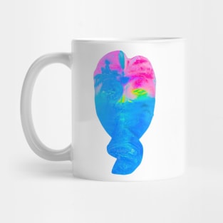 A pastel blue pink Bali face mask cut out Mug